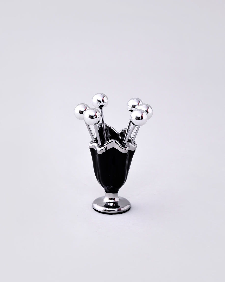 Pearl Cup Pick Holder with Skewers - Black 