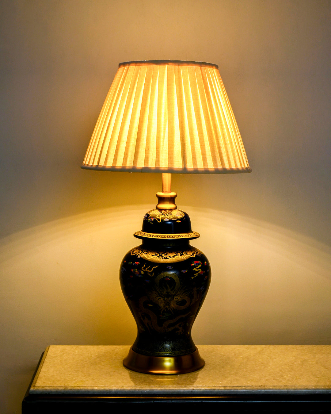 Golden Imperial Dragon- Midnight Blue Table Lamp 