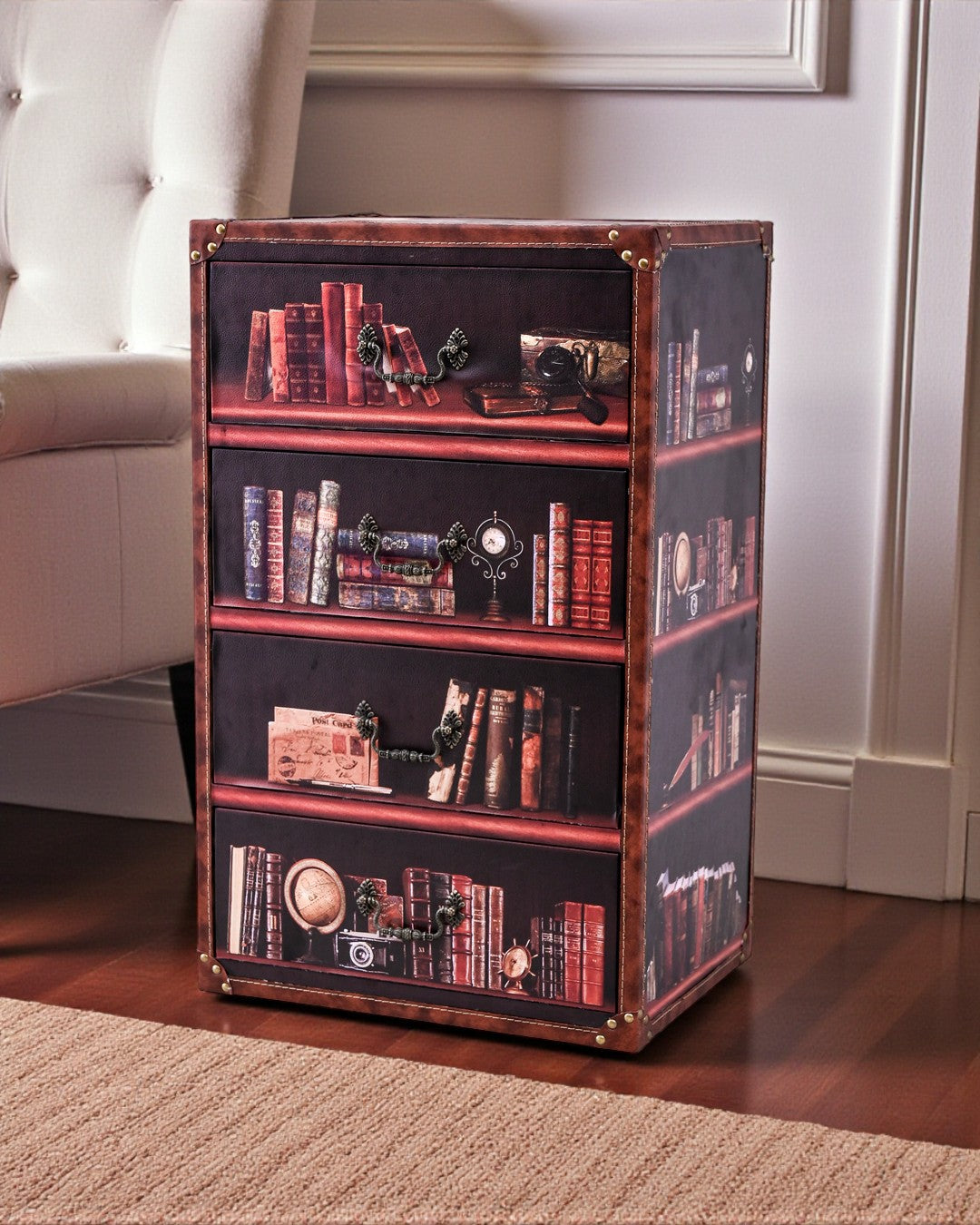 Vintage Library-Inspired 4-Drawer Storage Cabinet 