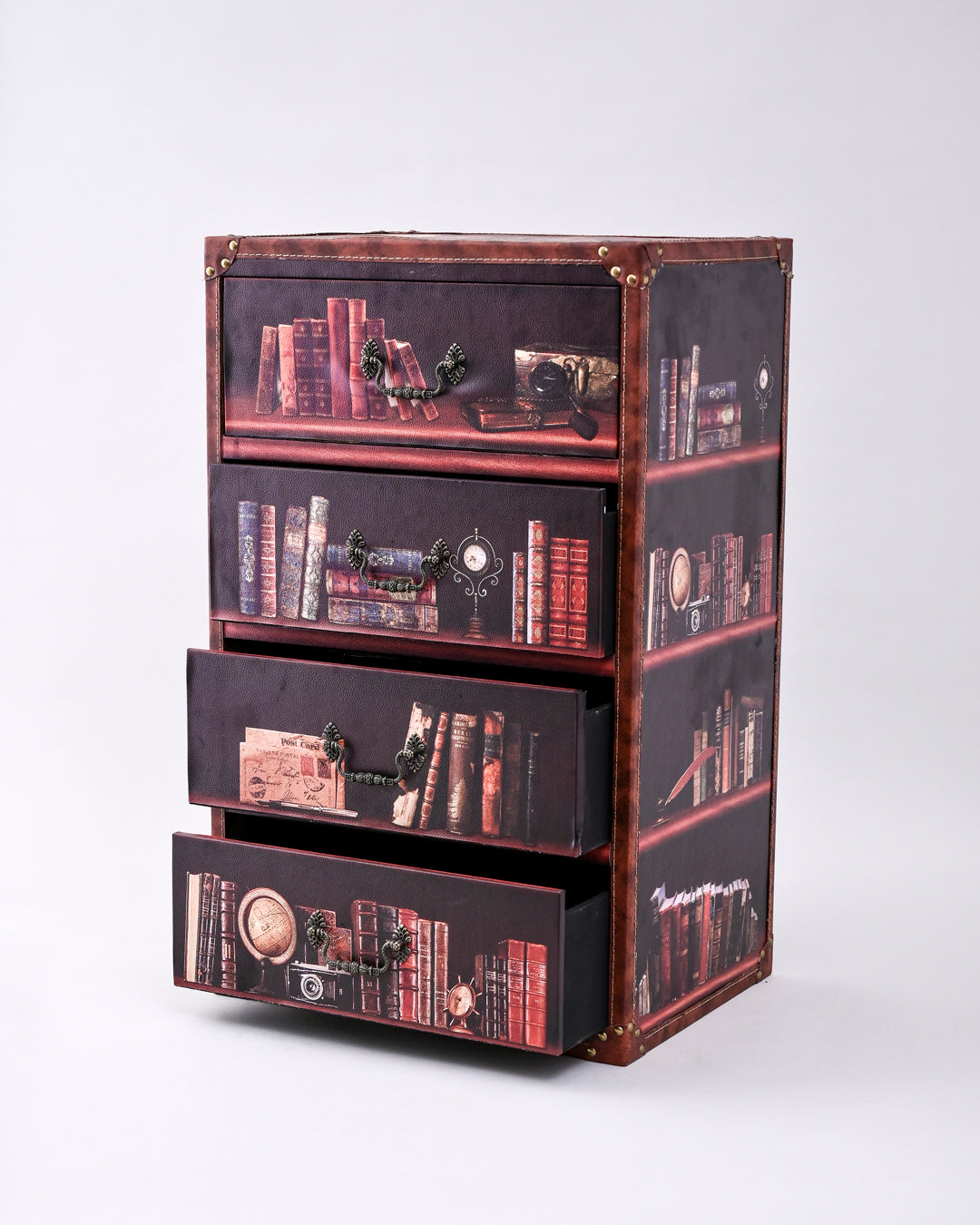 Vintage Library-Inspired 4-Drawer Storage Cabinet 