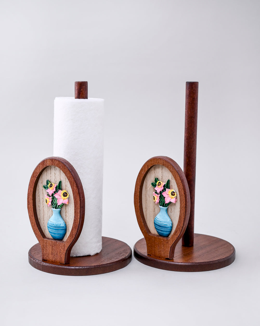 Floral Vase Wooden Tissue Holder 