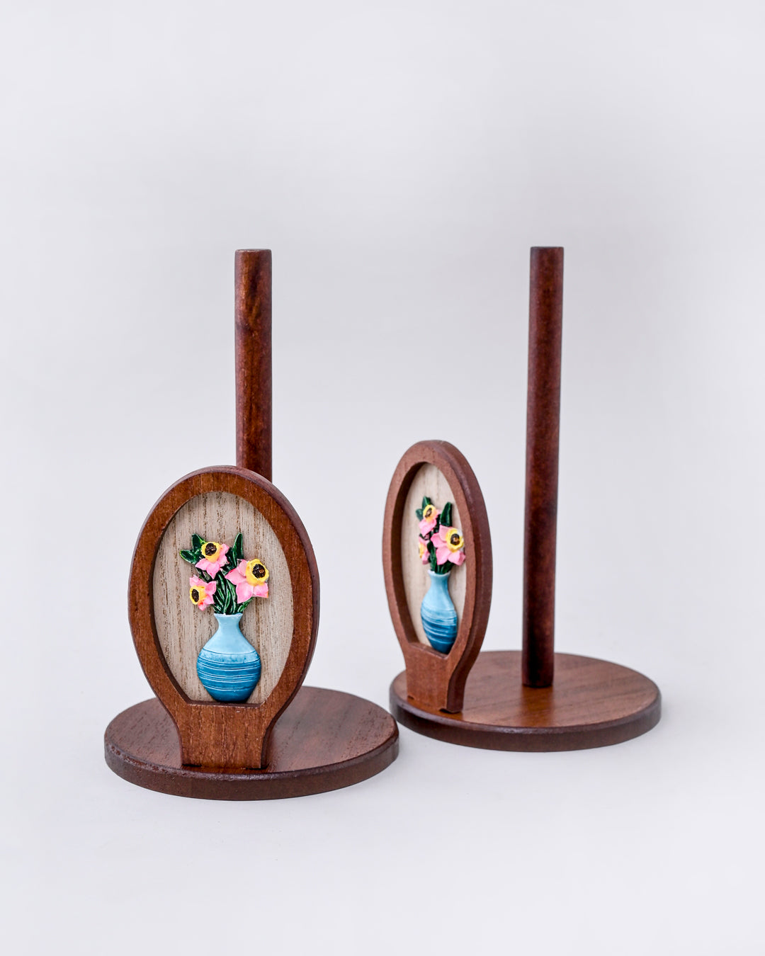 Floral Vase Wooden Tissue Holder 