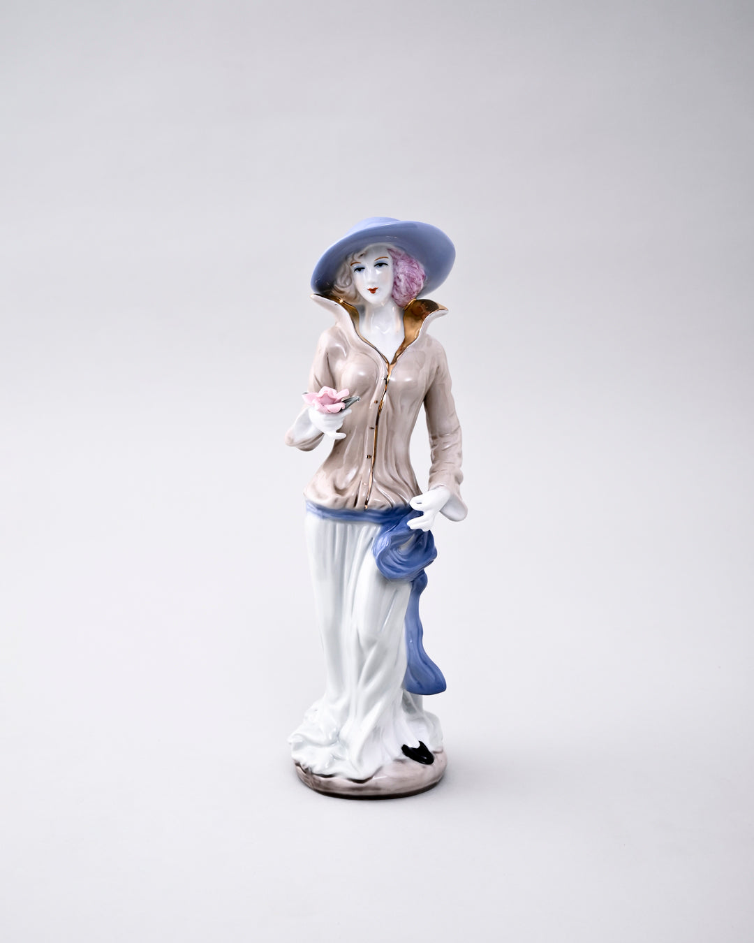 Victorian Lady With Blue Scarf - Fine Porcelain Figurine 