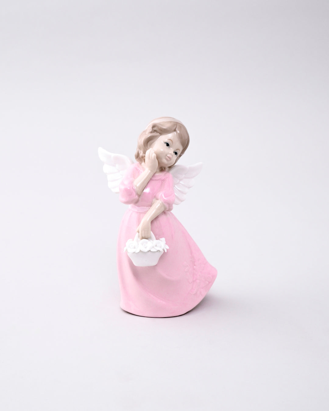 Blush Angel with Flower Basket - Fine Porcelain Figurine 
