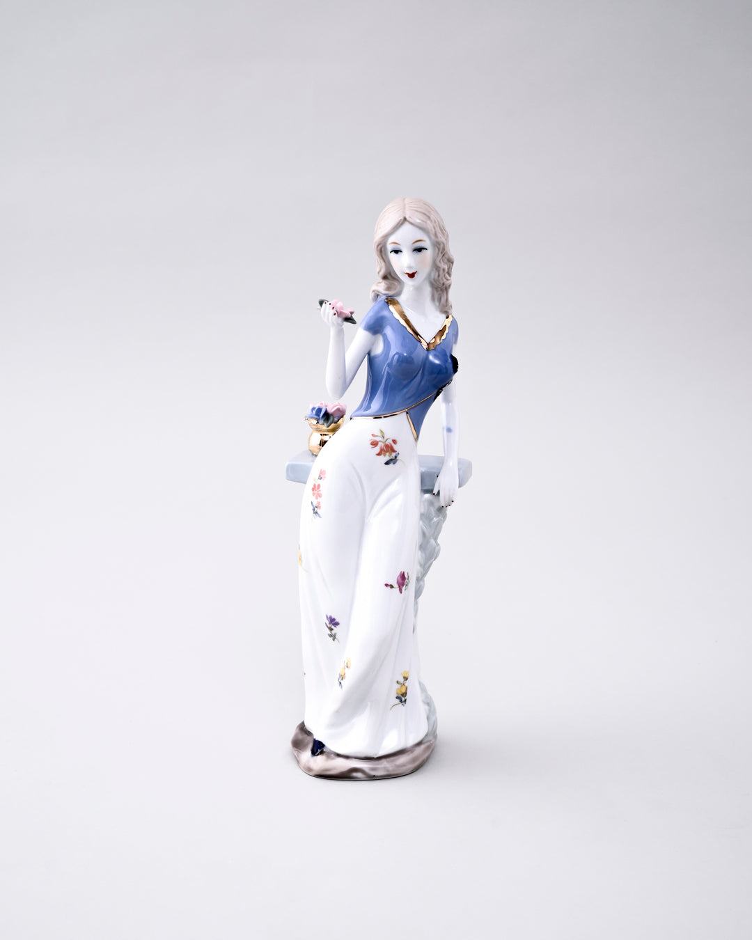 Graceful Lady With Blossoms - Fine Porcelain Figurine 