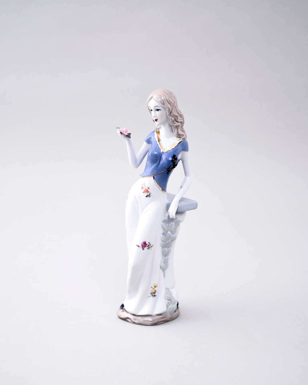 Graceful Lady With Blossoms - Fine Porcelain Figurine 