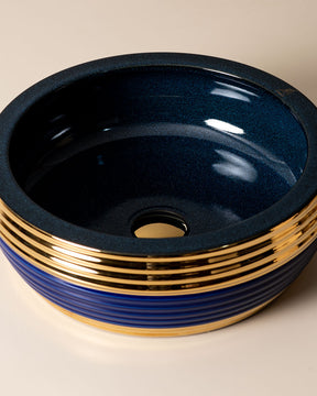 Blue & Gold Porcelain Countertop Basin
