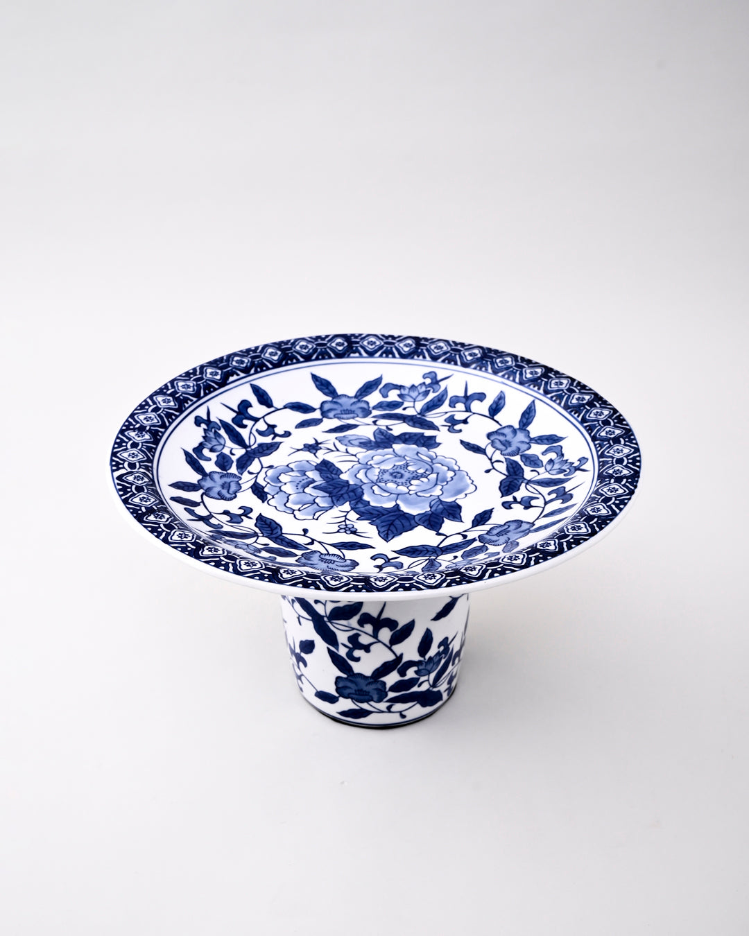 Royal Blue Floral Pedestal Bowl 