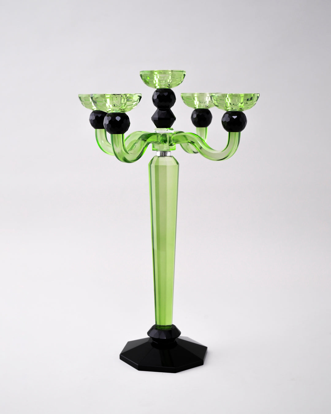 5-Arm Emerald Crystal Candle Stand 