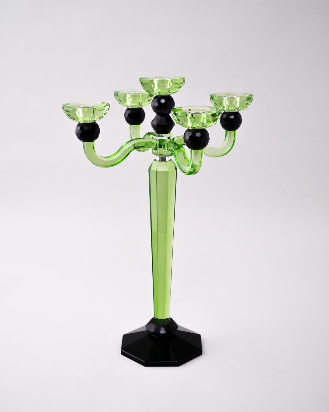5-Arm Emerald Crystal Candle Stand 