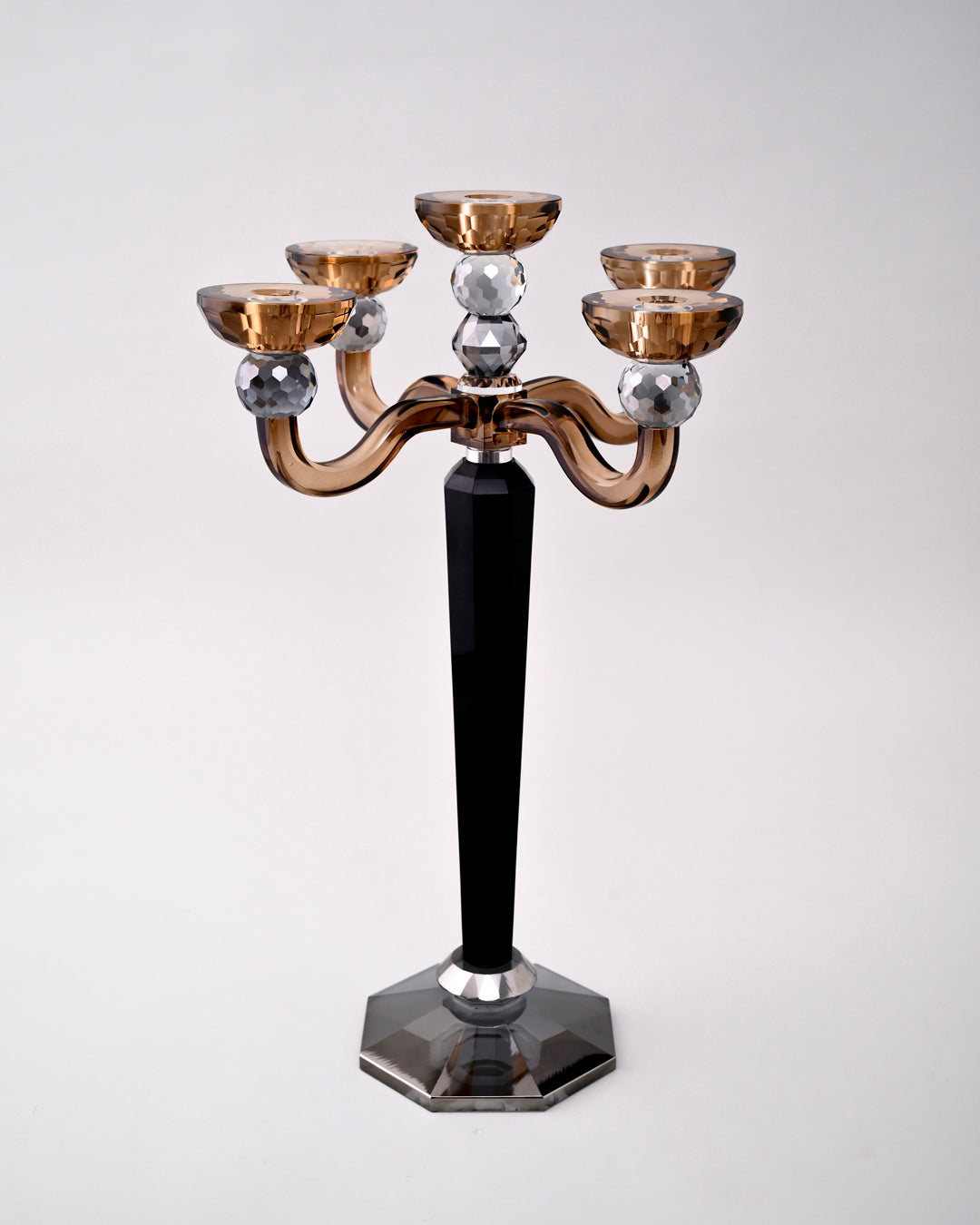 5-Arm Amber Luxe Crystal Candle Stand 