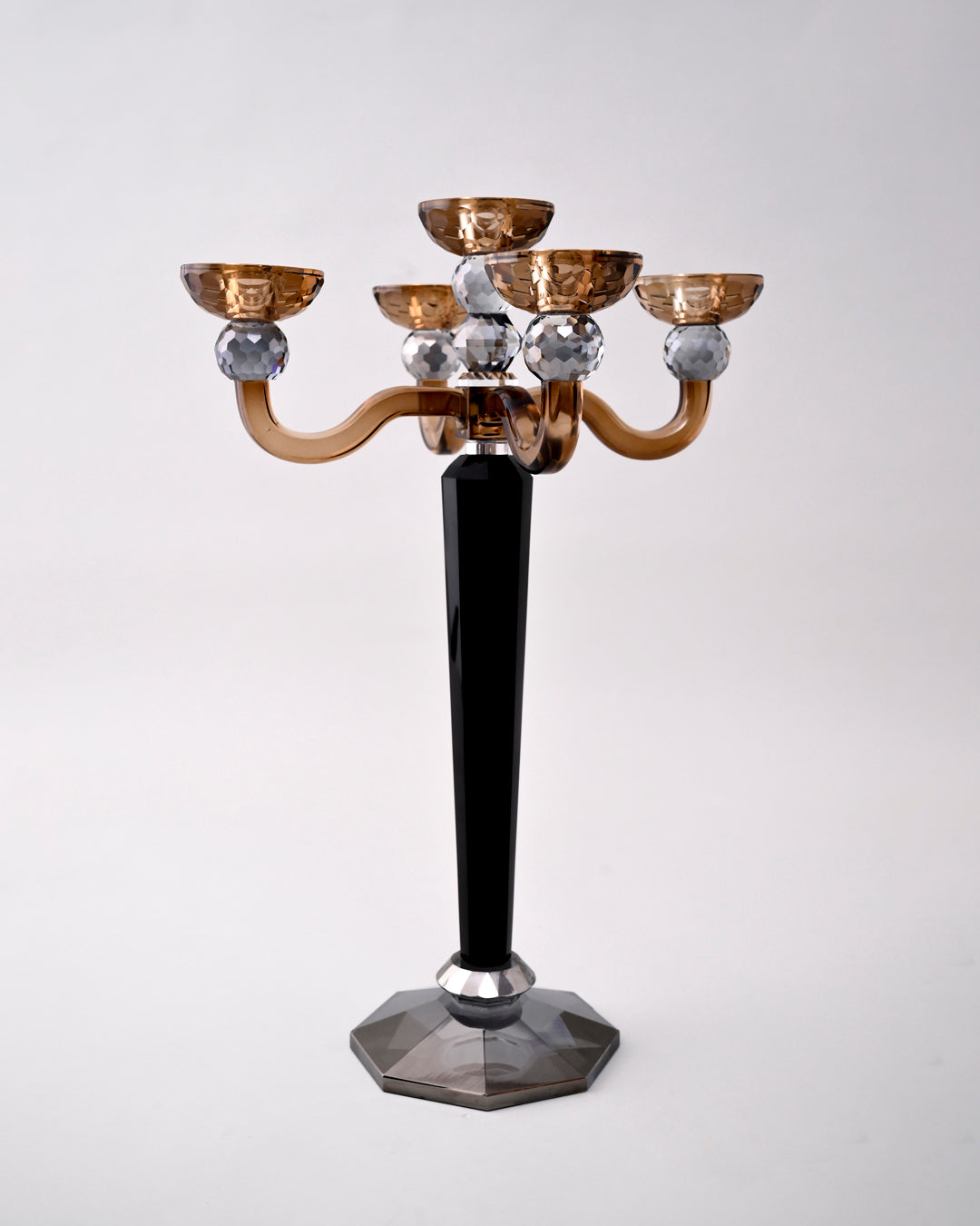 5-Arm Amber Luxe Crystal Candle Stand 