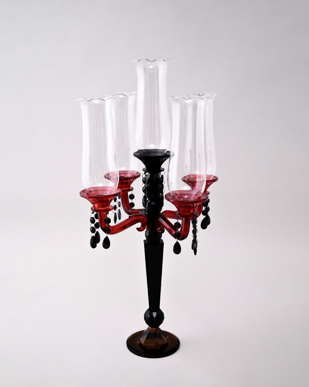 Crimson Noir 5-Arms Glass Candelabra 