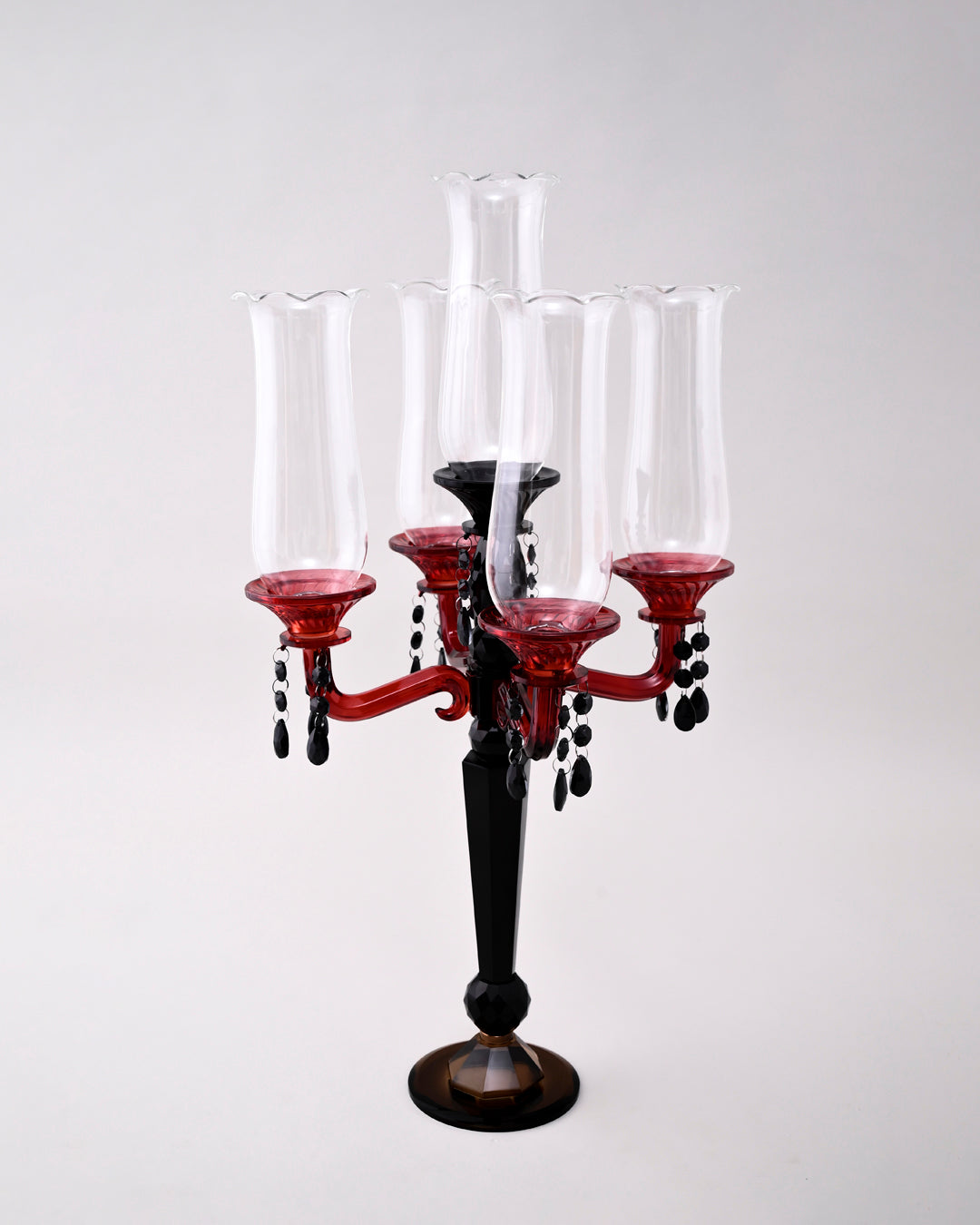 Crimson Noir 5-Arms Glass Candelabra 