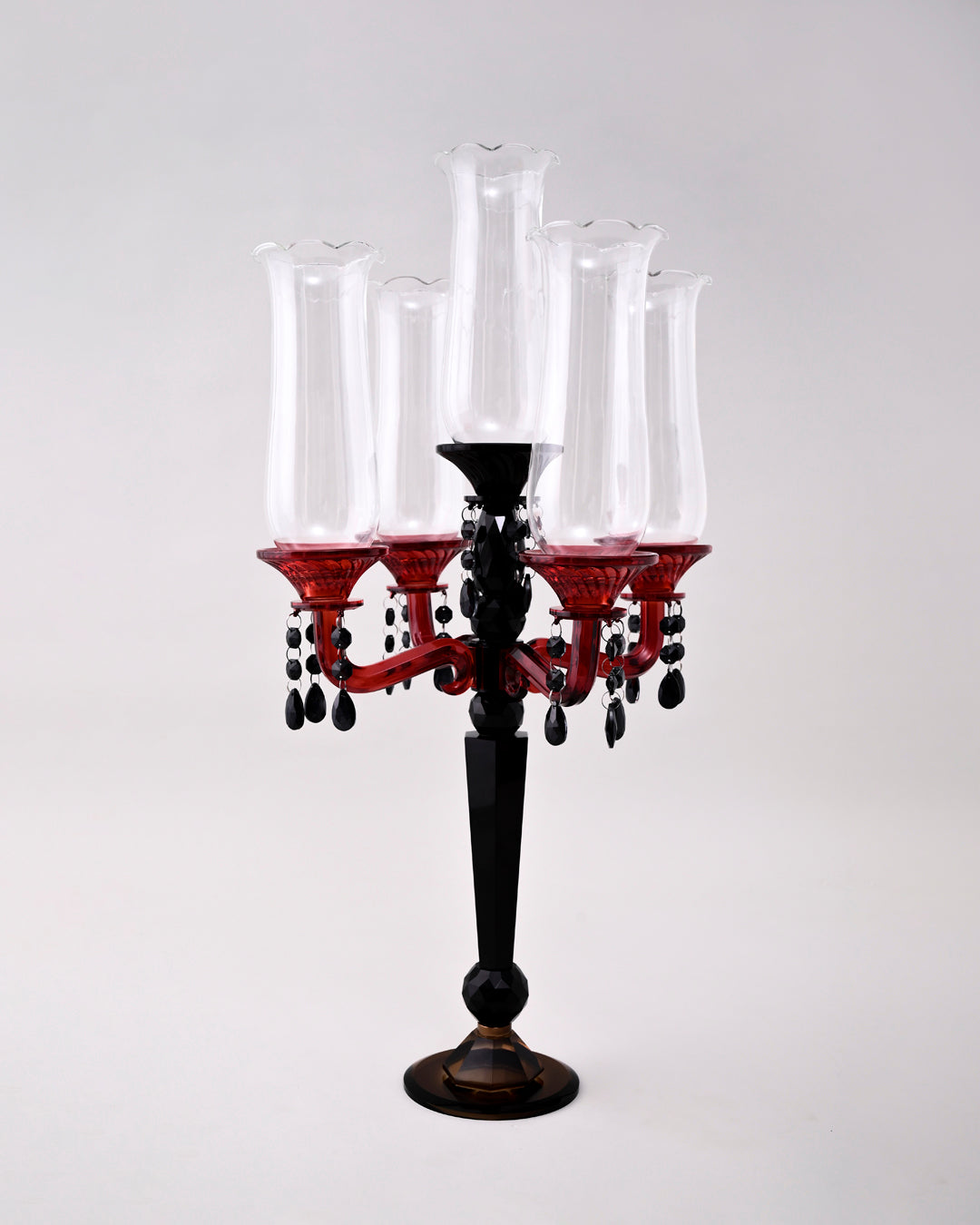Crimson Noir 5-Arms Glass Candelabra 