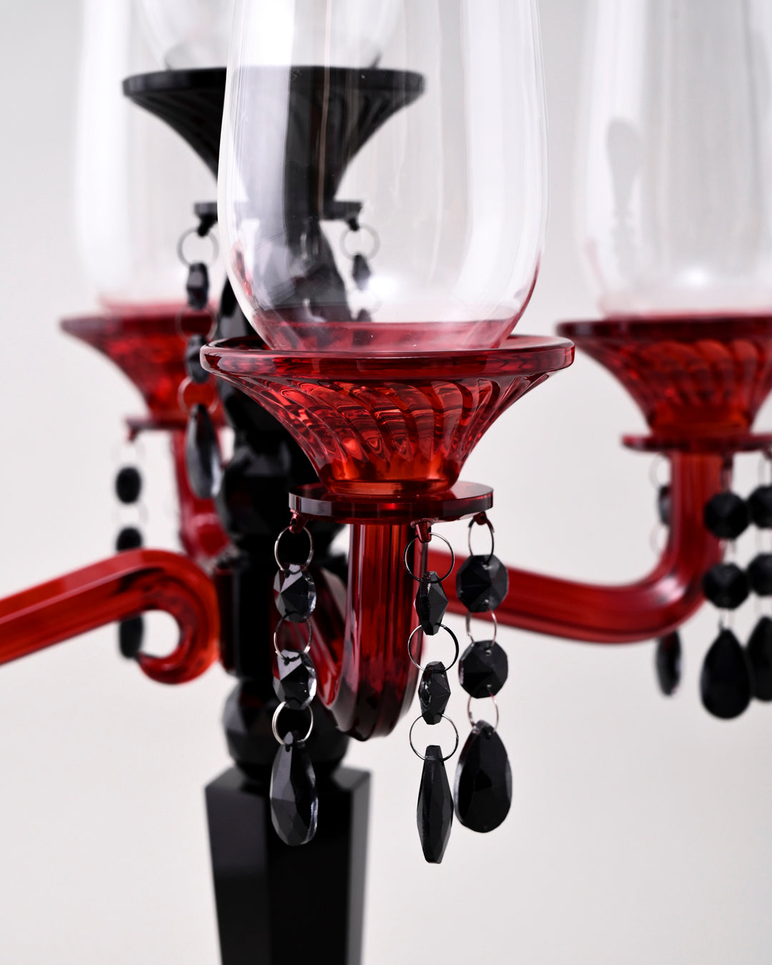 Crimson Noir 5-Arms Glass Candelabra 