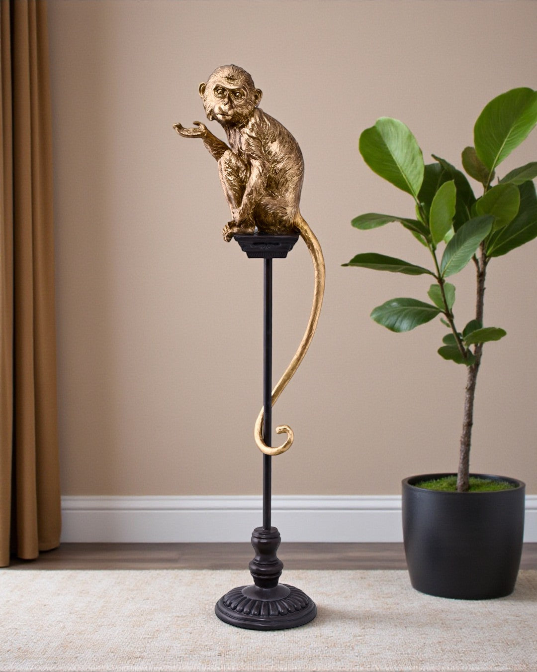 Decorative Golden Monkey Figurine on Stand