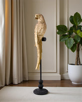 Decorative Golden Parrot Figurine on Stand 