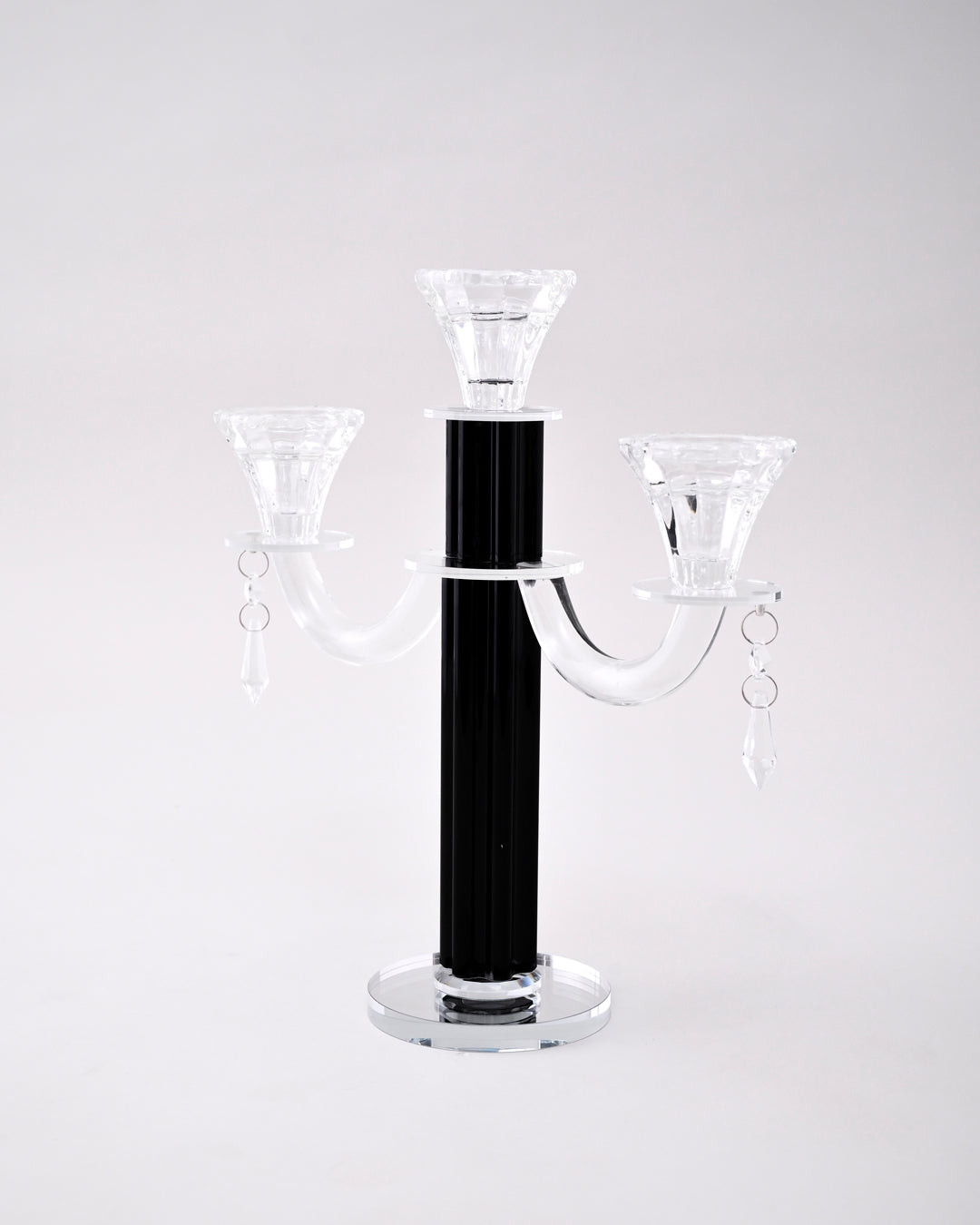 Black Radiant 3-Arms Crystal Candle Stand 
