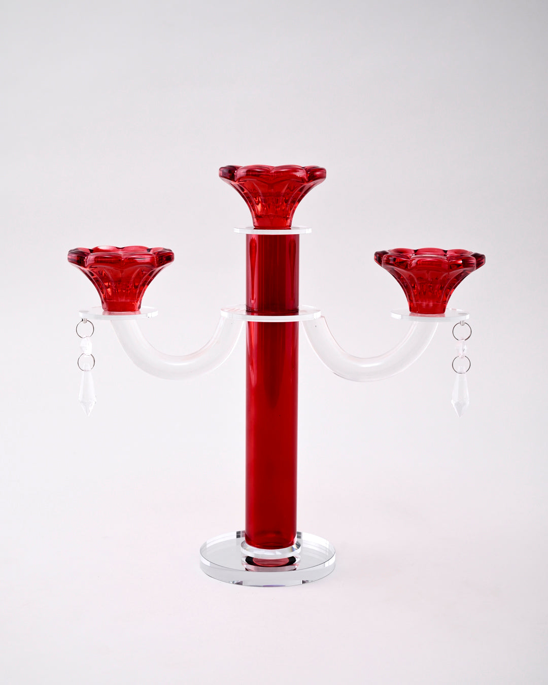 Red Radiant 3-Arms Crystal Candle Stand 