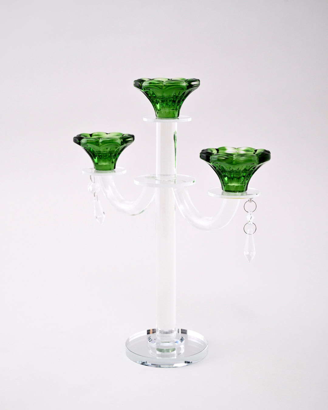 Emerald Radiant 3-Arms Crystal Candle Stand 