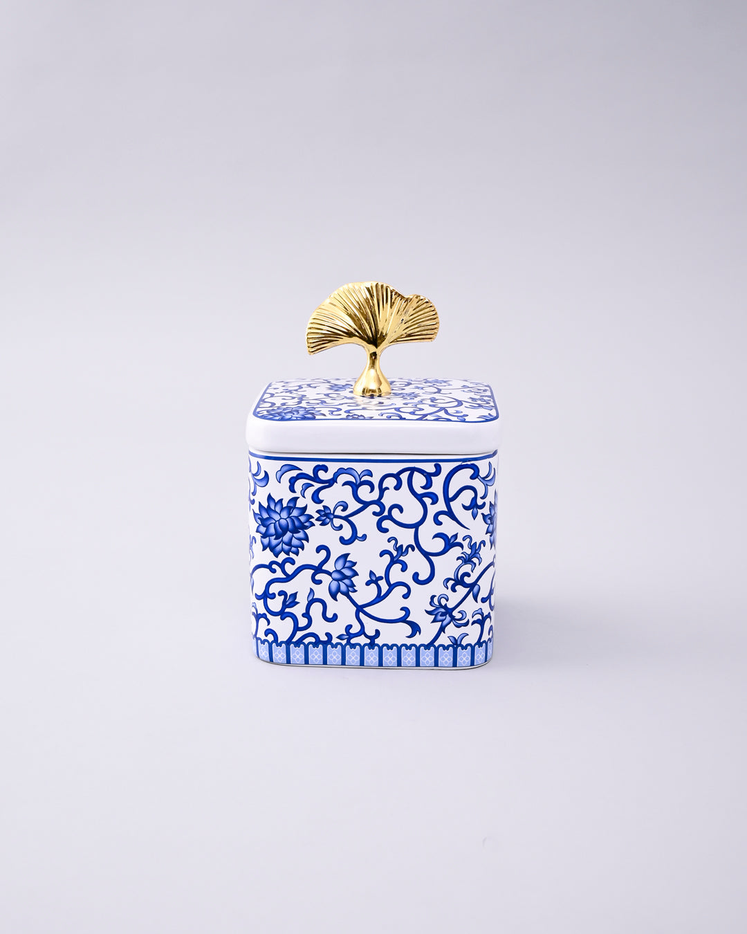 Blue & White Storage Jar With Ginkgo Lid - Set Of 3 