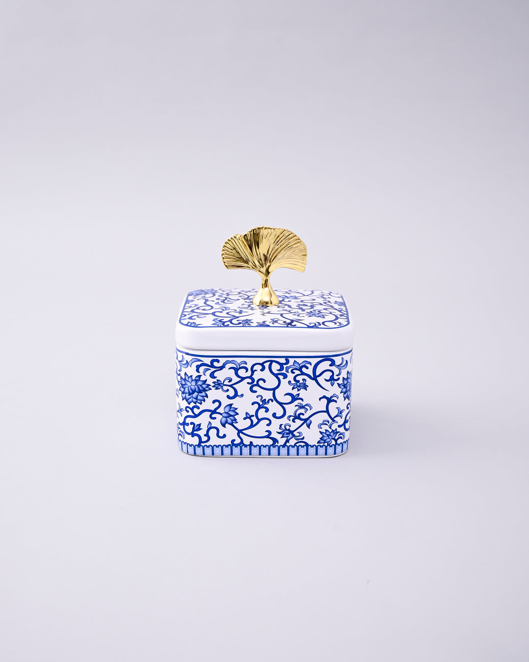 Blue & White Storage Jar With Ginkgo Lid - Set Of 3 