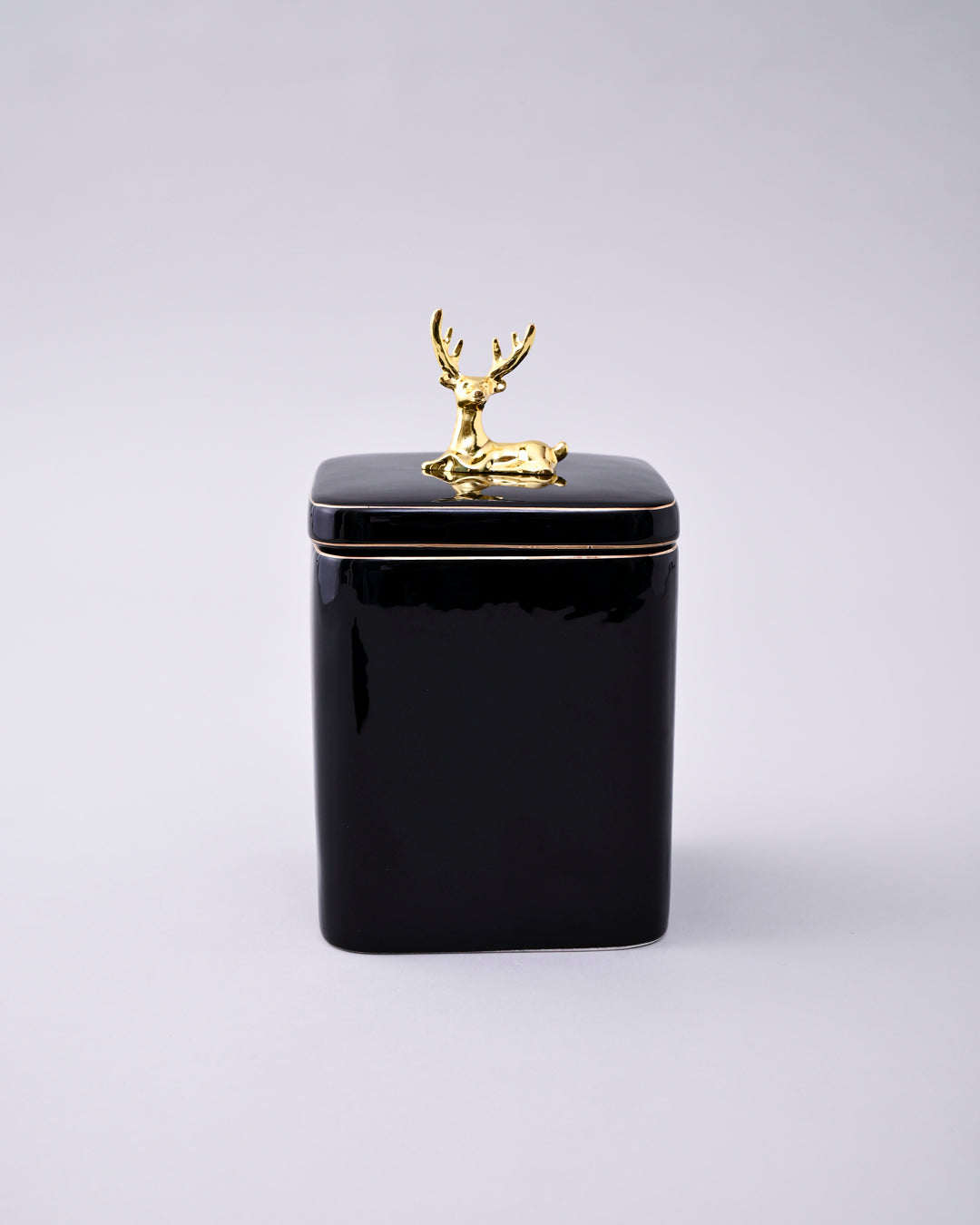 Black Majestic Storage Jar With Deer Lid - Set Of 3 