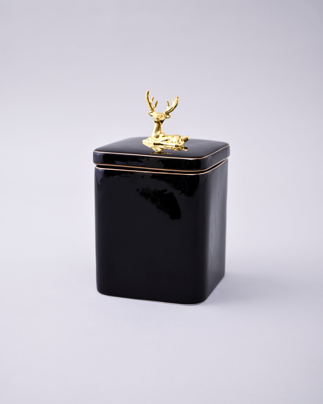 Black Majestic Storage Jar With Deer Lid - Set Of 3 