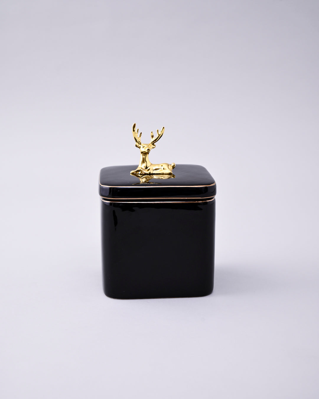 Black Majestic Storage Jar With Deer Lid - Set Of 3 