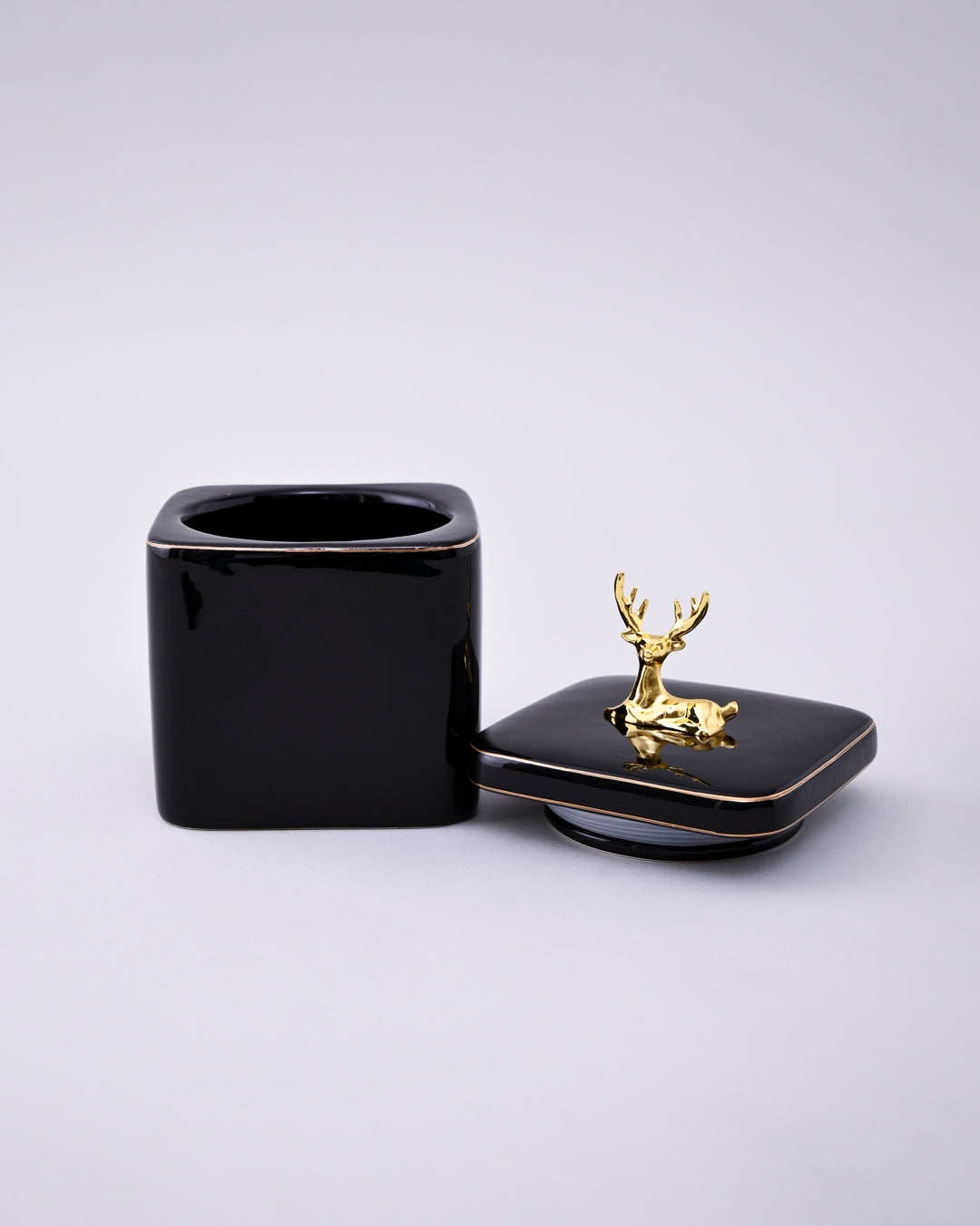 Black Majestic Storage Jar With Deer Lid - Set Of 3 