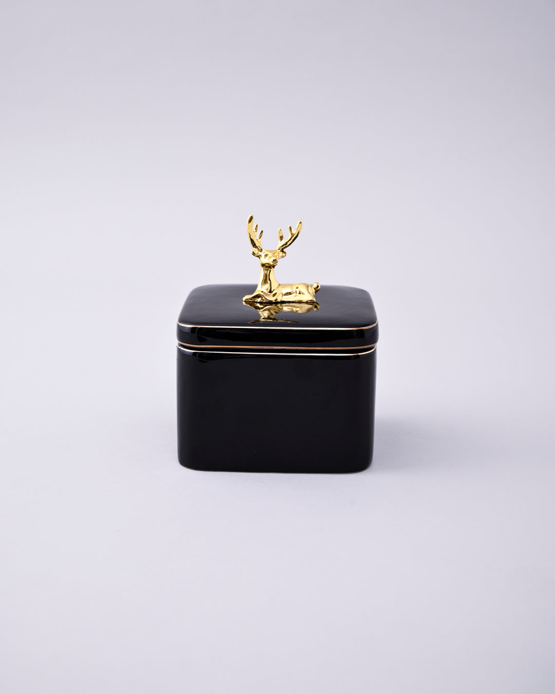 Black Majestic Storage Jar With Deer Lid - Set Of 3 