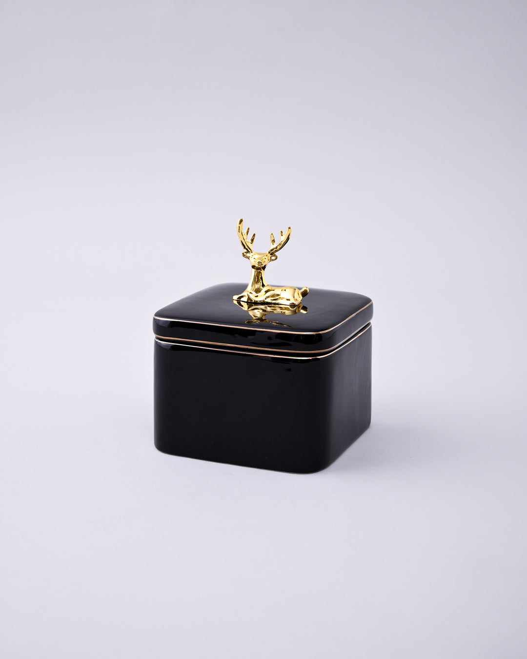 Black Majestic Storage Jar With Deer Lid - Set Of 3 