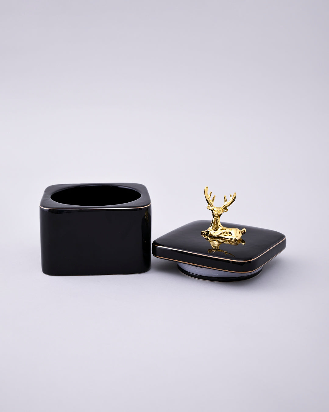 Black Majestic Storage Jar With Deer Lid - Set Of 3 