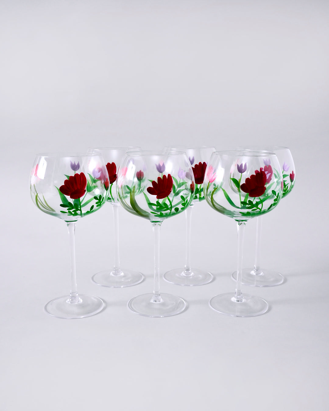Red Blossom Wine Glass - Set Of 6 