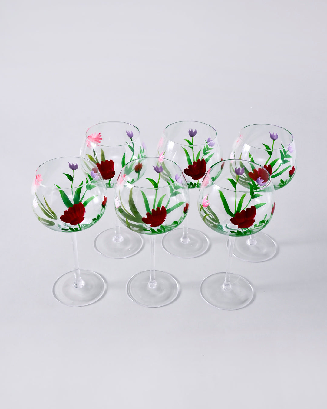 Red Blossom Wine Glass - Set Of 6 