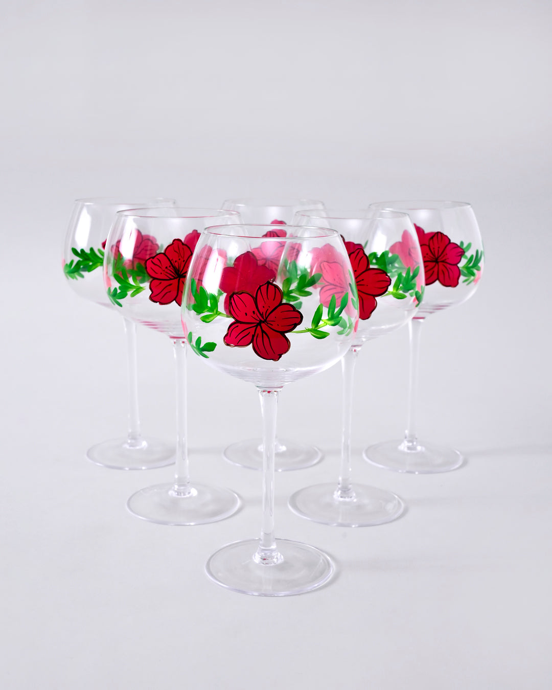 Red Blossom Wine Glass - Set Of 6 