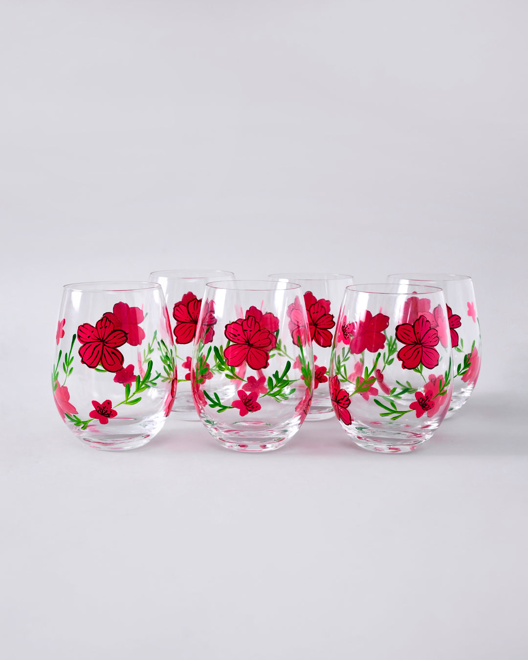 Crimson Bloom Drinking Glass - Set Of 6 