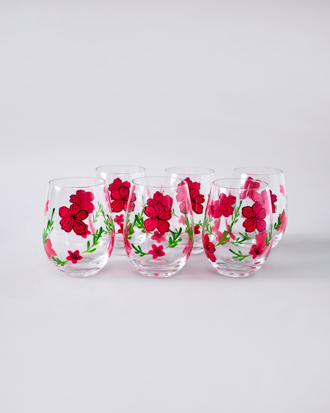 Crimson Bloom Drinking Glass - Set Of 6 