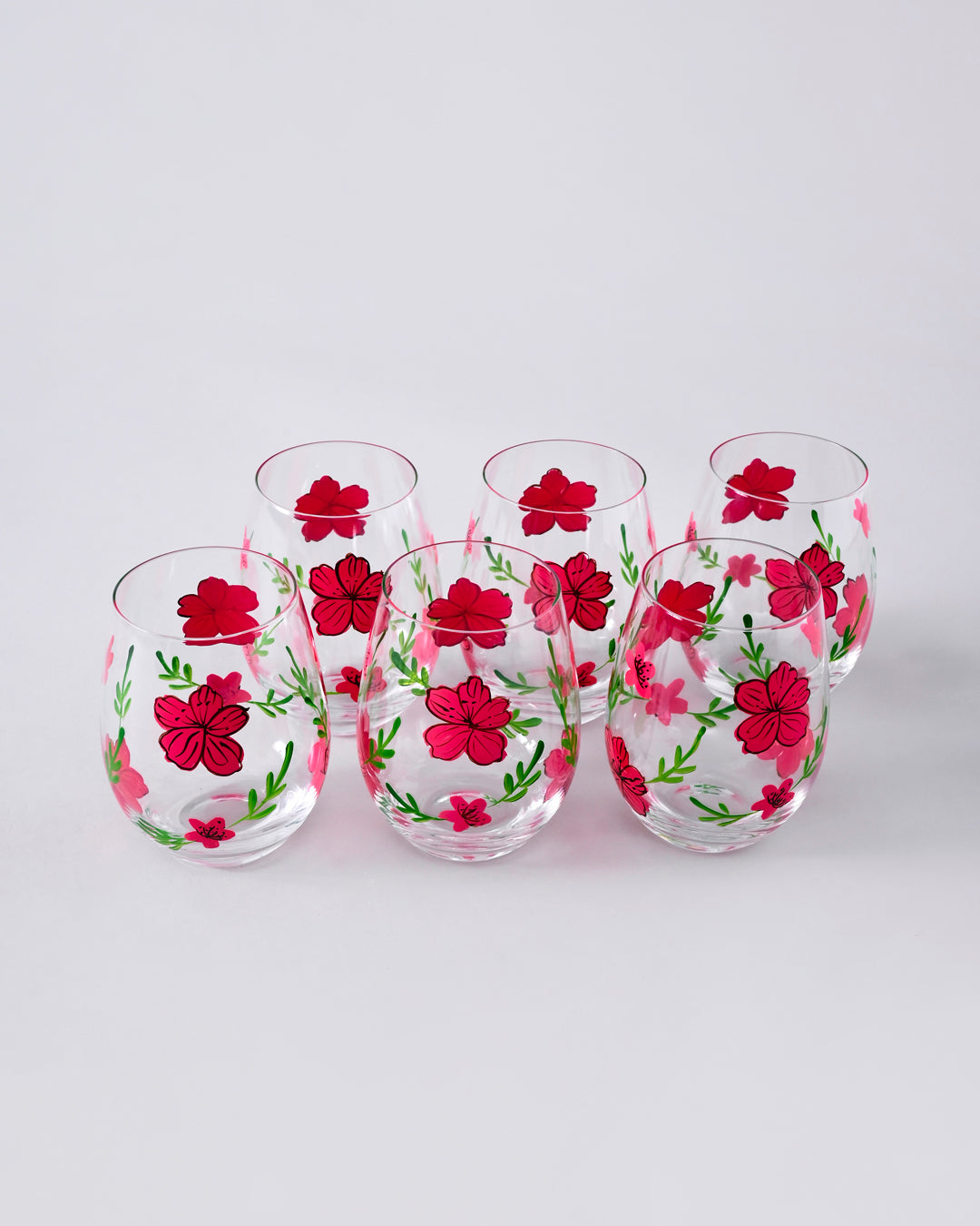 Crimson Bloom Drinking Glass - Set Of 6 