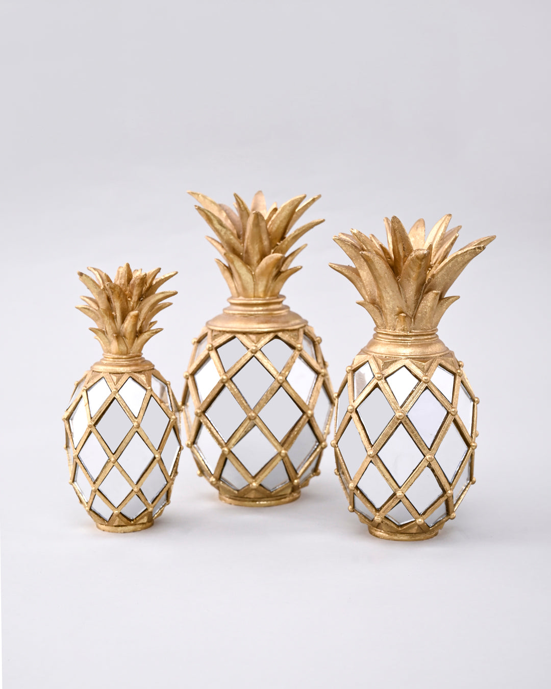 Golden Pineapple Mirror Table Décor - Set Of 3 