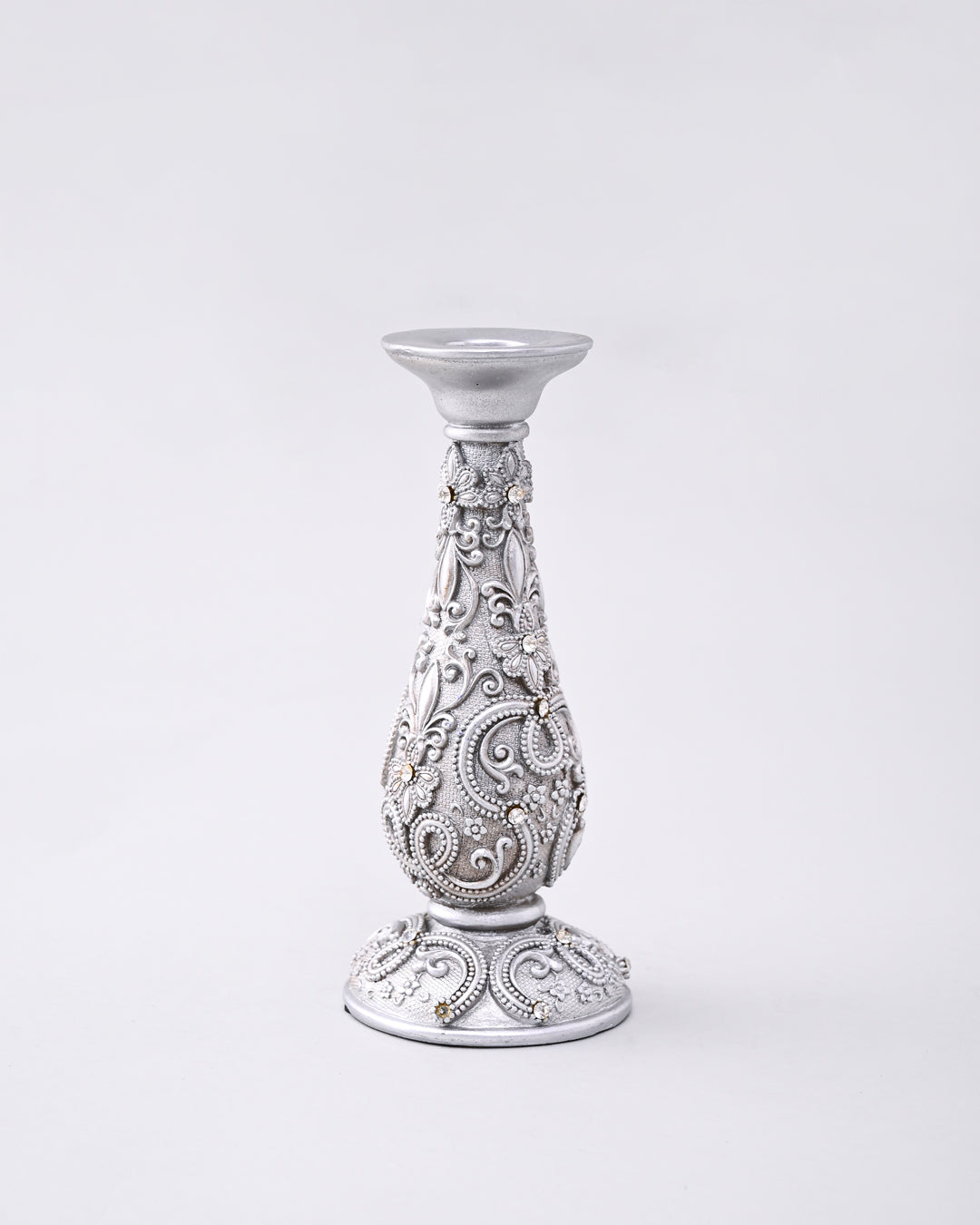 Silver Ornate Floral Candle Stand - Large 