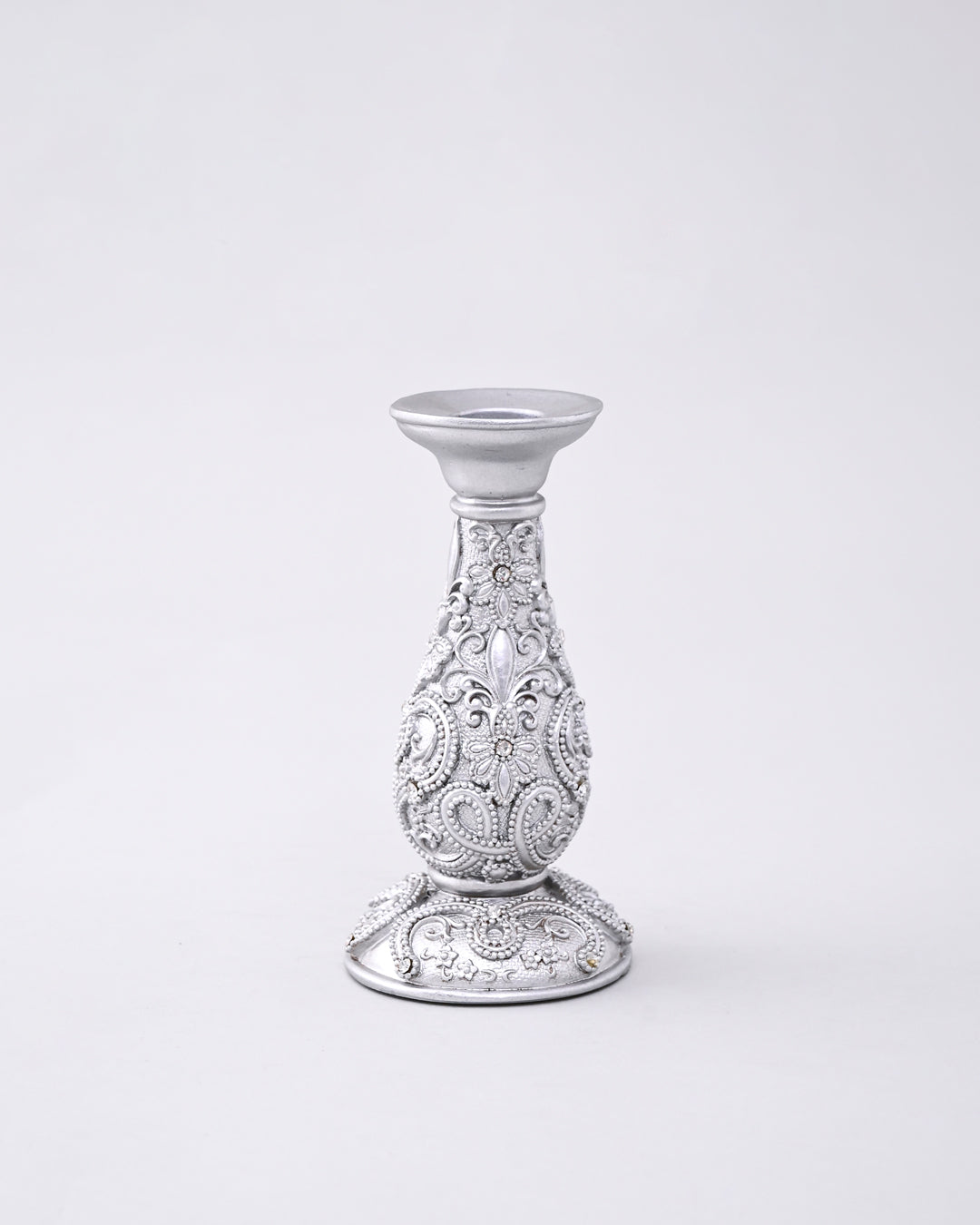 Silver Ornate Floral Candle Stand - Small 