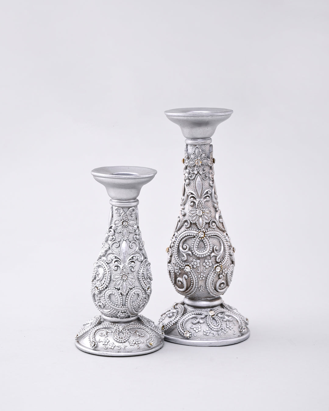 Silver Ornate Floral Candle Stand - Large 