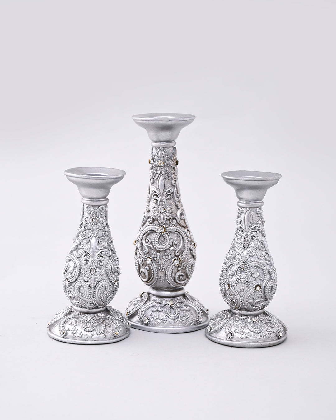 Silver Ornate Floral Candle Stand - Large 