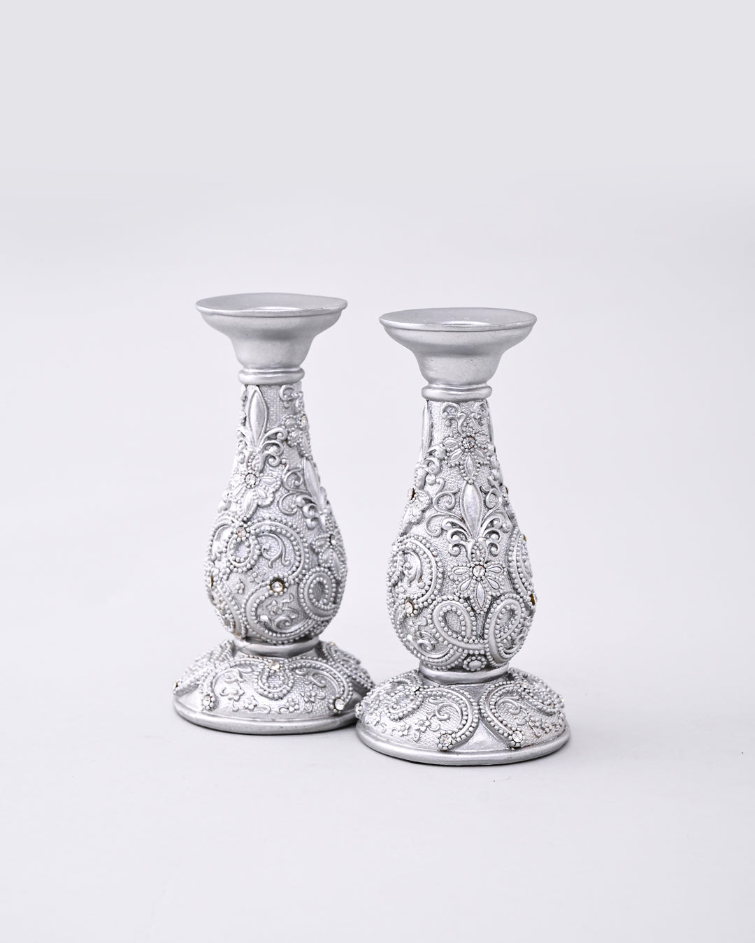 Silver Ornate Floral Candle Stand - Small 