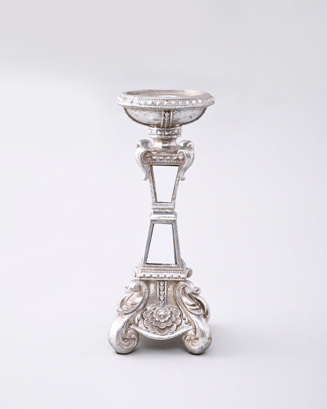 Regal Mirror Pedestal Candle Stand - Silver 