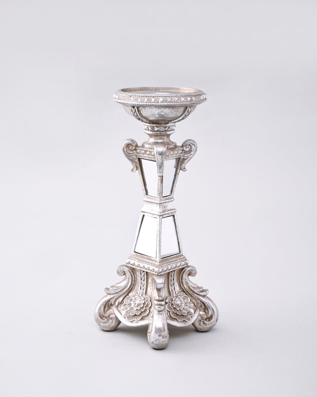 Regal Mirror Pedestal Candle Stand - Silver 
