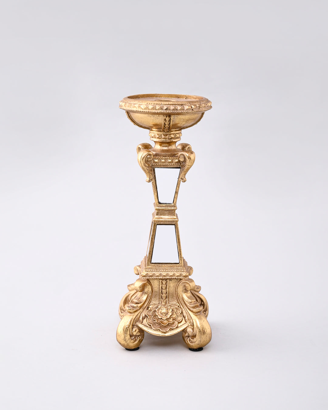 Regal Mirror Pedestal Candle Stand - Gold 