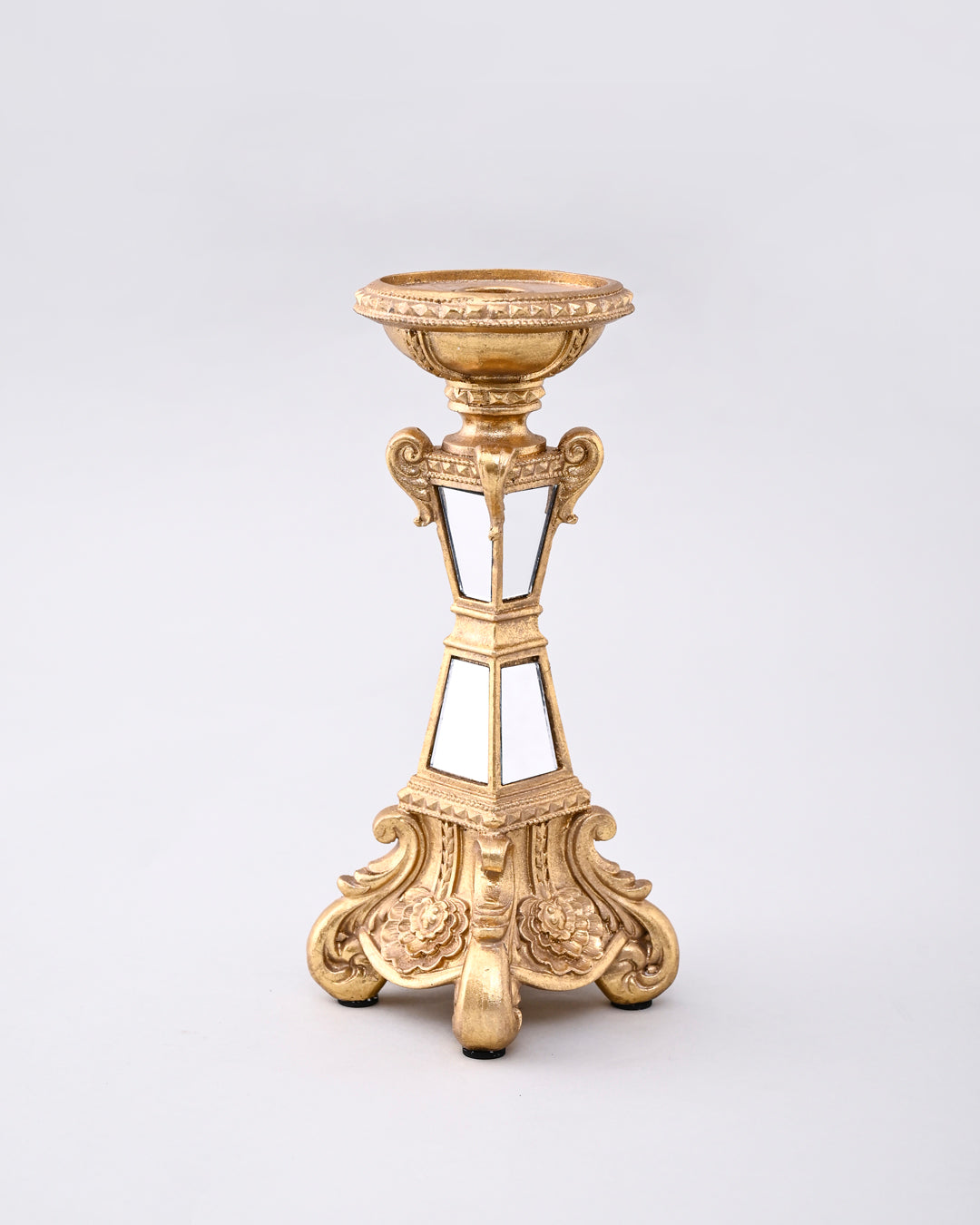 Regal Mirror Pedestal Candle Stand - Gold 